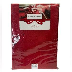 Bardwil Linens winter joy red damask tablecloth rectangle seats 8-10